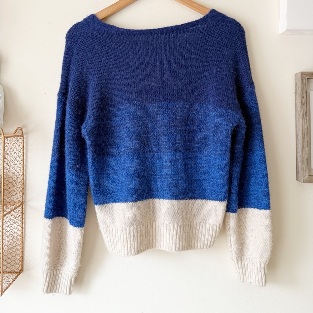 Part Two Raluca Copenhagen Blue Ivory Colorblock Alpaca Wool Blend Sweater Small - Picture 3 of 15